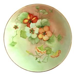 Vintage HOLIDAY CHINA Germany Plate 10" Hand Painted Flowers Signed by Artist